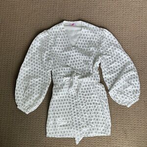 NWOT Buddy Love White Sequin stars long puff sleeve wrap dress with belt